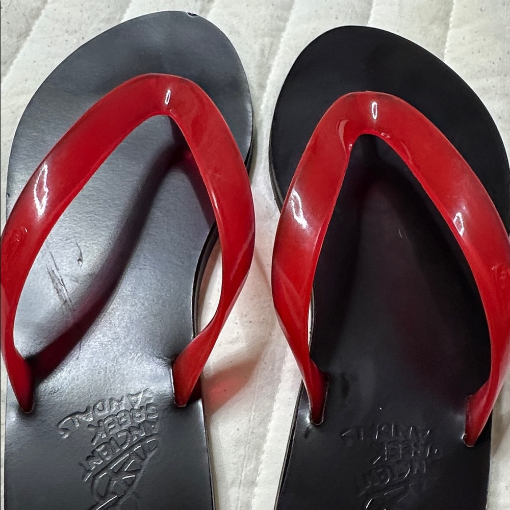 Ancient Greek Sandals Red and Black Flip Flops - Picture 4 of 5